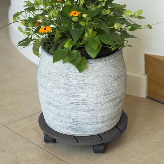 Nature Round Plant Trolley - Ø30cm, Anthracite Wood, Sturdy & Mobile Plant Stand