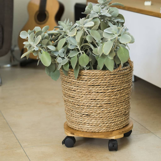 Nature BPC Round Plant Trolley - Ø30cm, Brown, Sturdy & Mobile Plant Stand