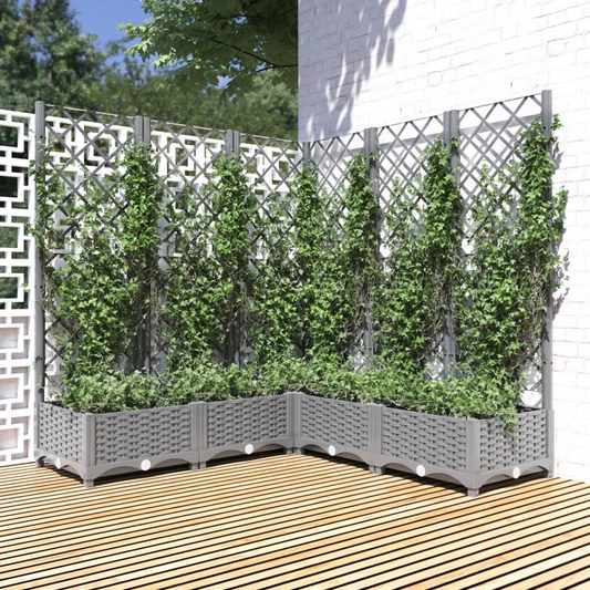 vidaXL 120x120x121.5cm Light Grey Polypropylene Garden Planter w/ Trellis