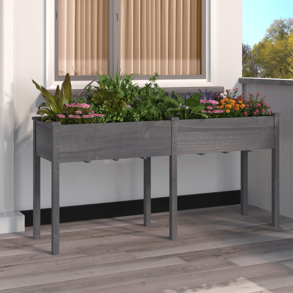 vidaXL Planter with Liner Grey 161x45x76 cm Solid Wood Fir