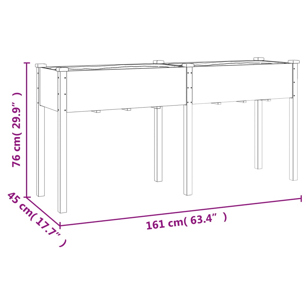 vidaXL Planter with Liner Grey 161x45x76 cm Solid Wood Fir