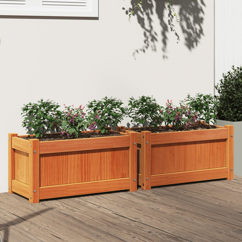 vidaXL Garden Planters 2 pcs Wax Brown Solid Wood Pine