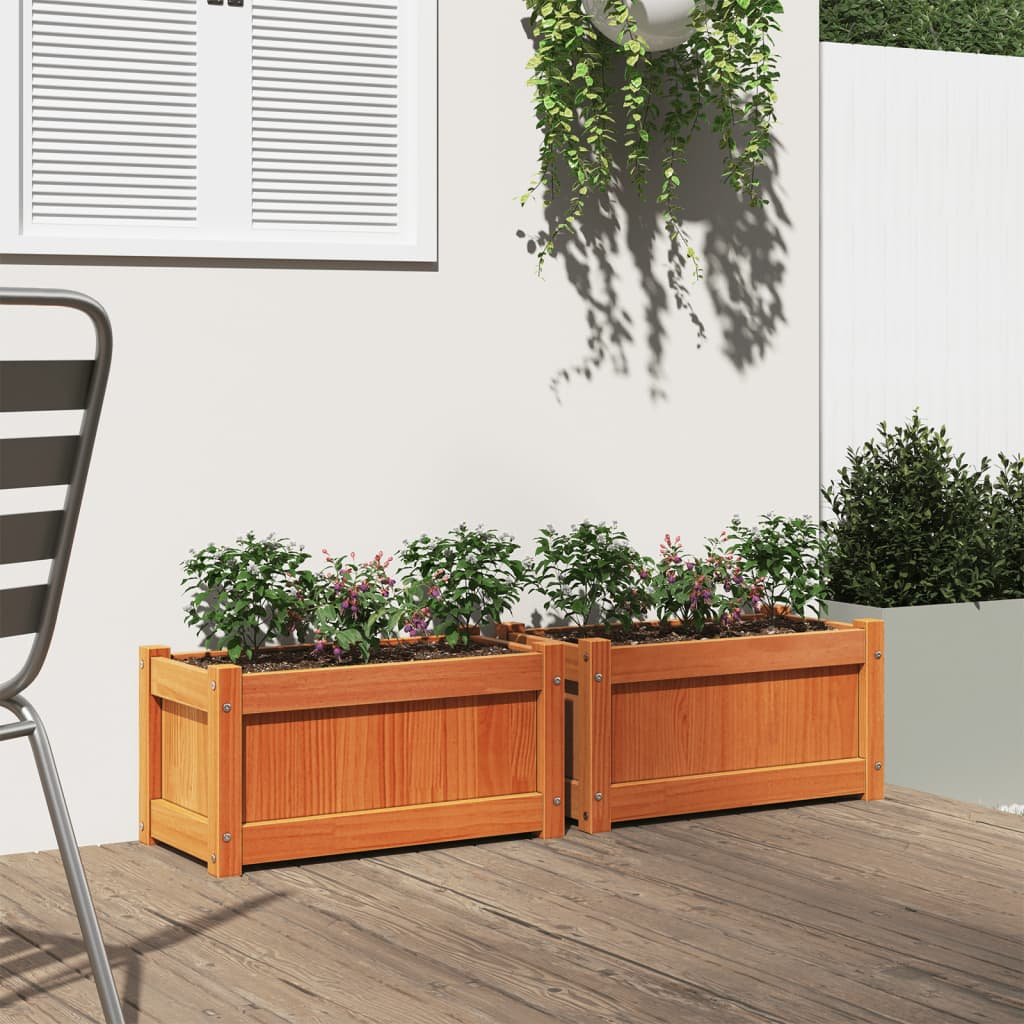 vidaXL Garden Planters 2 pcs Wax Brown Solid Wood Pine