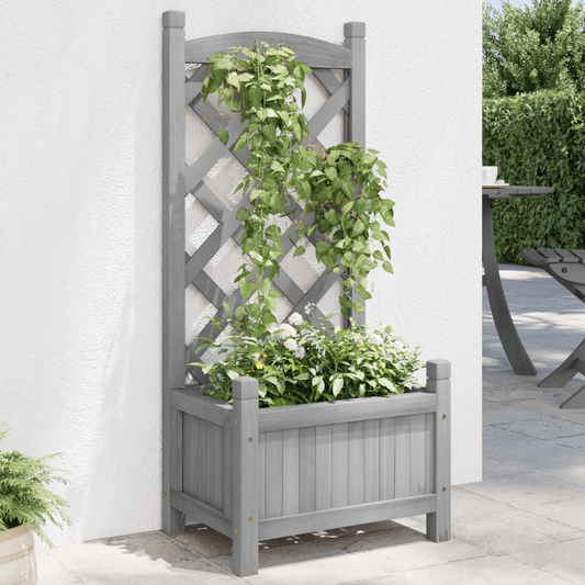 vidaXL Grey Solid Fir Wood Planter with Trellis - Durable & Stylish Design