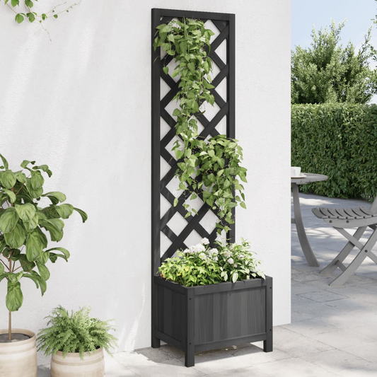 vidaXL Planter with Trellis Black Solid Wood Fir