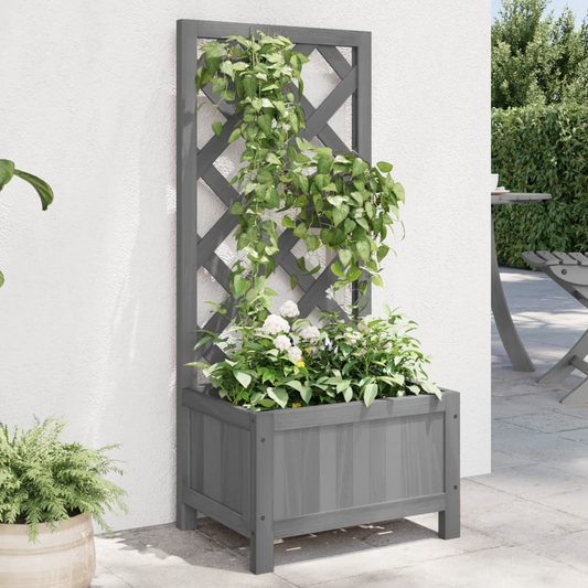 vidaXL Planter with Trellis Grey Solid Wood Fir