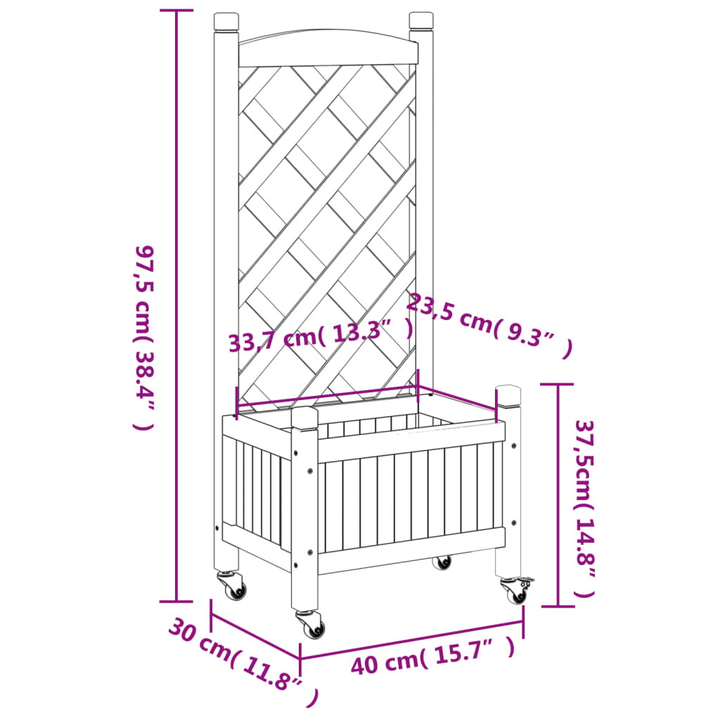 vidaXL Planter with Trellis and Wheels Black Solid Wood Fir