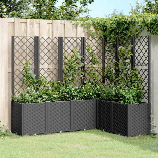 vidaXL Garden Planter with Trellis Black 160x120x140 cm PP