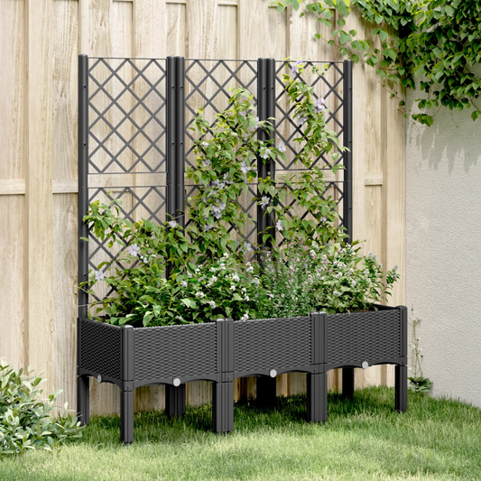 vidaXL 120x40x142cm Black Polypropylene Garden Planter with Trellis