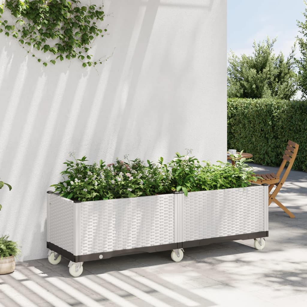 vidaXL Garden Planter with Wheels White 160x50x54 cm PP