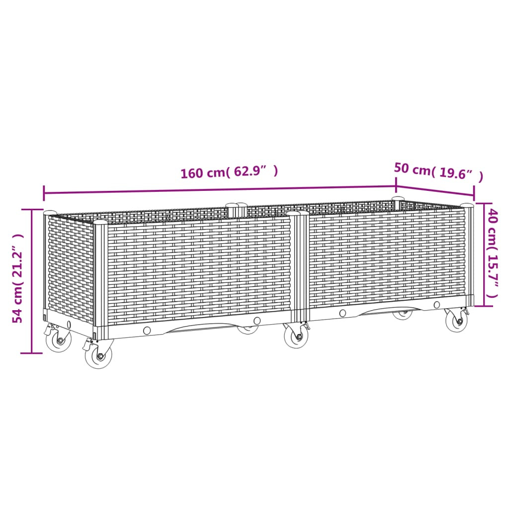 vidaXL Garden Planter with Wheels White 160x50x54 cm PP