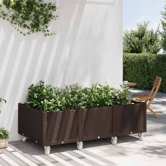 vidaXL Garden Planter with Wheels Brown 150x80x54 cm PP