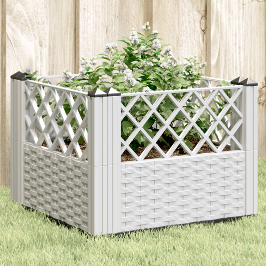 vidaXL 43.5x43.5x43.5cm White Polypropylene Garden Planter with Pegs